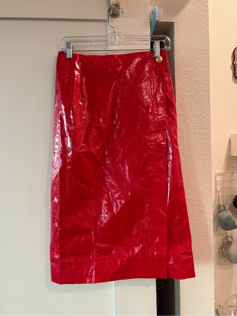 J. Crew Shiny Red Midi Wrap Skirt